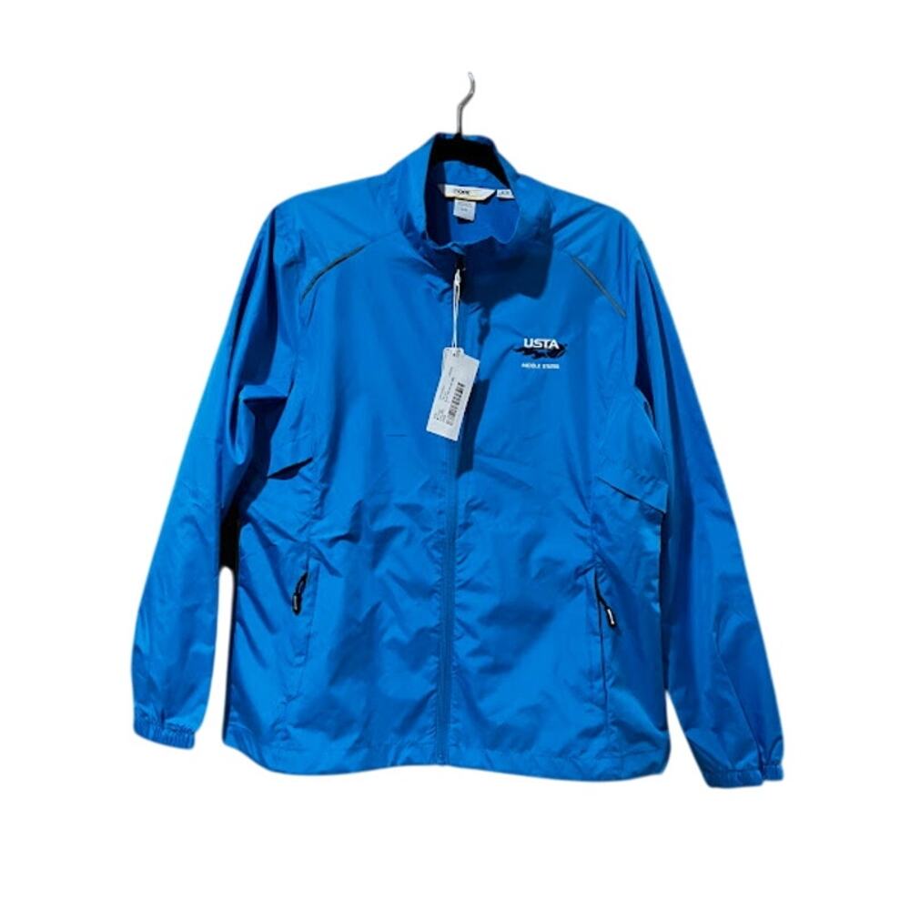 NWT Core 365 Jacket Ladies USTA Middle States Logo Blue Full Zip Windbreaker L